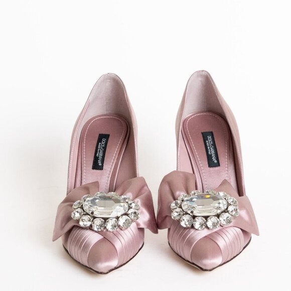 Dolce & Gabbana Crystal Embellished Satin Pumps High Heels Liliac Decollete - Picture 5 of 15
